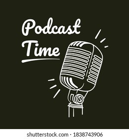 Podcast time. Podcast illustration. Podcast line art with white outline. Illustration design for apparel products, mugs and wall posters