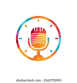 Podcast Time Vector Logo Design Template.	