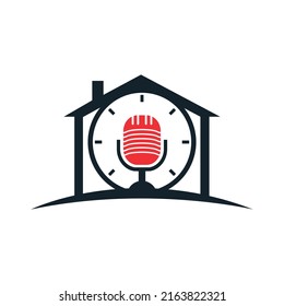 Podcast time vector logo design template.	