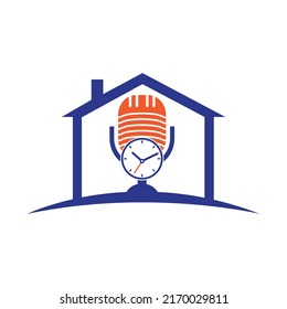 Podcast time vector logo design template.	