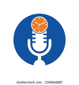 Podcast time vector logo design template. Mic clock vector logo design icon.