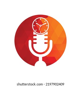 Podcast time vector logo design template. Mic clock vector logo design icon.