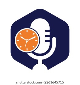 Podcast time vector logo design template. Mic clock vector logo design icon.