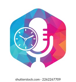 Podcast time vector logo design template. Mic clock vector logo design icon.