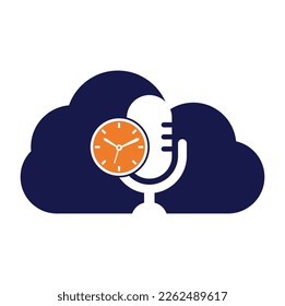 Podcast time vector logo design template. Mic clock vector logo design icon.