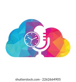 Podcast time vector logo design template. Mic clock vector logo design icon.