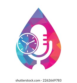 Plantilla de diseño de logotipo vectorial de tiempo de podcast. Icono de diseño del logotipo del vector del reloj de micrófono.