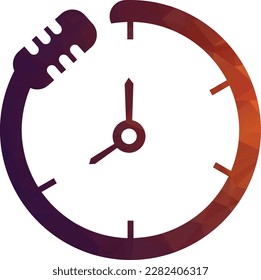 Podcast time vector logo design template. Mic clock vector logo design icon.
