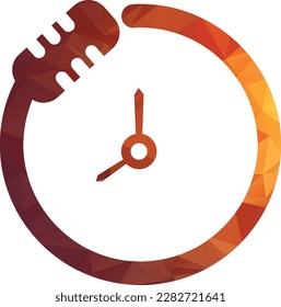Plantilla de diseño de logotipo vectorial de tiempo de podcast. Icono de diseño del logotipo del vector del reloj de micrófono.
