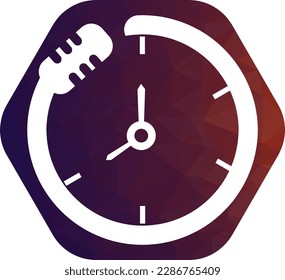 Plantilla de diseño de logotipo vectorial de tiempo de podcast. Icono de diseño del logotipo del vector del reloj de micrófono.