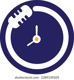 Plantilla de diseño de logotipo vectorial de tiempo de podcast. Icono de diseño del logotipo del vector del reloj de micrófono.