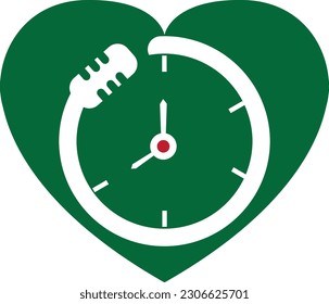 Podcast time vector logo design template. Mic clock vector logo design icon
