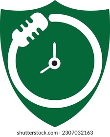 Podcast time vector logo design template. Mic clock vector logo design icon