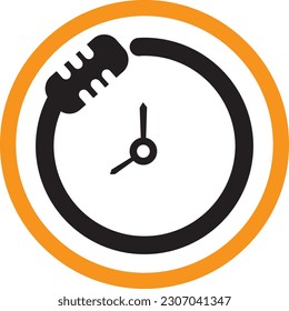 Podcast time vector logo design template. Mic clock vector logo design icon