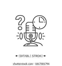 Podcast timing line icon. Episodes length. Holding the tempo of broadcasting. Internet digital recording, online broadcasting concept. Isolated vector illustration. Editable stroke