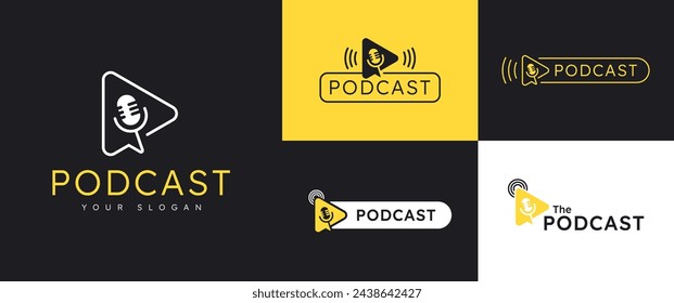 Podcast Triangle Play Chat Mikrofon Logo Symbol Design