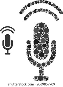 Podcast vector composition of round dots in various sizes and color tones. Round dots are organized into podcast vector illustration. Abstract vector design concept.