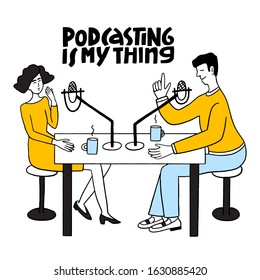 Podcast Vector Concept. Podcasts and multitasking