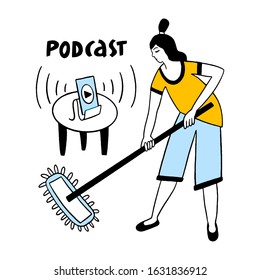 Podcast Vector Concept. Podcasts and multitasking