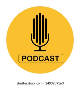Podcast Vector flat illustration, icon, logo design on a white background. In the yellow circle.