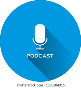 Podcast vector icon on blue background. Flat image with long shadow.