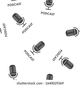  Podcast vector icon seamless pattern on a white background.