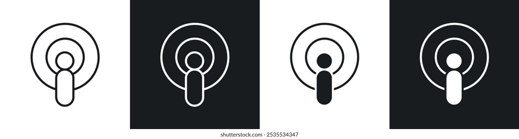 Podcast vector icon set in black and white. EPS 10 illustration