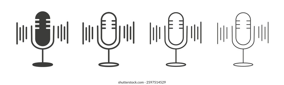 Podcast vector icon set in black and white color.