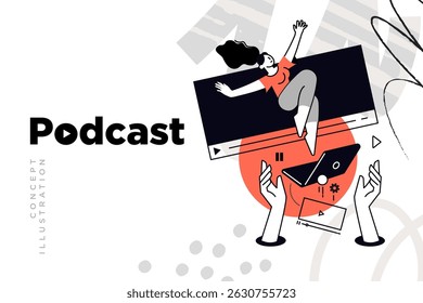 Podcast. Ilustración vectorial para el Anuncio de Web, Anuncio de redes sociales, presentación de negocios, material de marketing. 