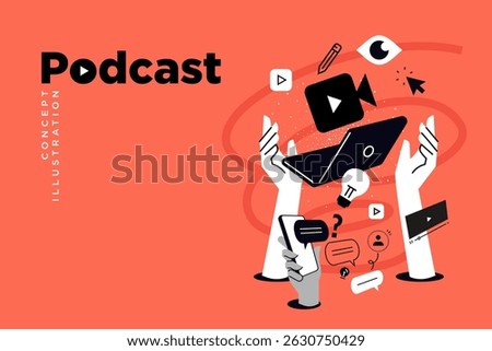 Podcast. Vector illustration for web banner, social media banner, business presentation, marketing material. 