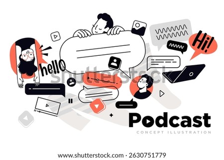 Podcast. Vector illustration for web banner, social media banner, business presentation, marketing material. 