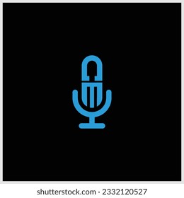 Podcast vector line icon with mike