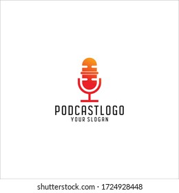 Podcast Vektor Logo Design. Mikrofon, Mikrofon, Symbol für die Vektorkonstruktion
