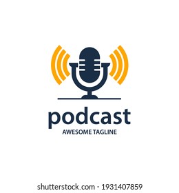 Podcast Vector Logo Illustration. Microphone Illustration. Symbol For Influencer Or Broadcast Sign 