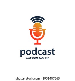 Podcast Vector Logo Illustration. Microphone Illustration. Symbol For Influencer Or Broadcast Sign 