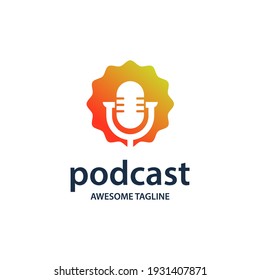 podcast vector logo illustration. microphone illustration. symbol for influencer or broadcast sign 
