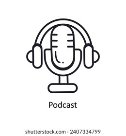 Podcast vector  outline doodle Design illustration. Symbol on White background EPS 10 File 