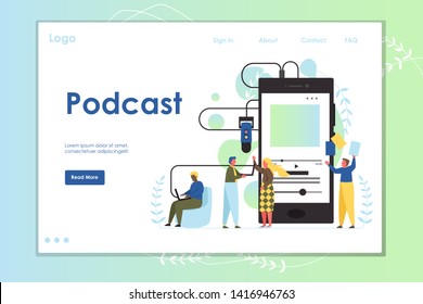 Podcast vector website landing page design template