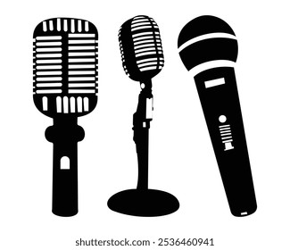 Podcast voice record Microphone and mic vector icon set illustration.