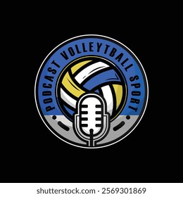 Podcast volleyball sport circle logo illustration template graphic design