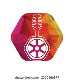 Podcast wheel vector logo template design. hexagon shape  vector illustration
