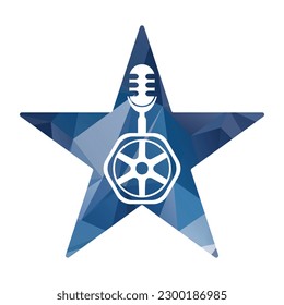 Diseño de la plantilla del logotipo del vector de la rueda de podcast. ilustración de vector de forma de estrella