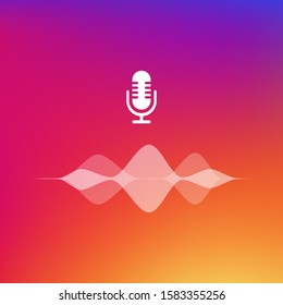 Podcast white colored on gradient background. Vector illustration.