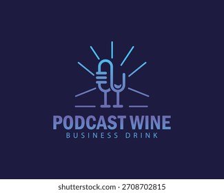 Podcast Vino Logo Diseño Creativo Concepto Música Línea de Arte