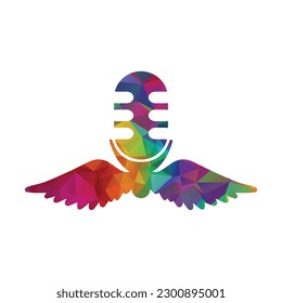 Podcast wings microphone logo with colorful pattern vector illustration.