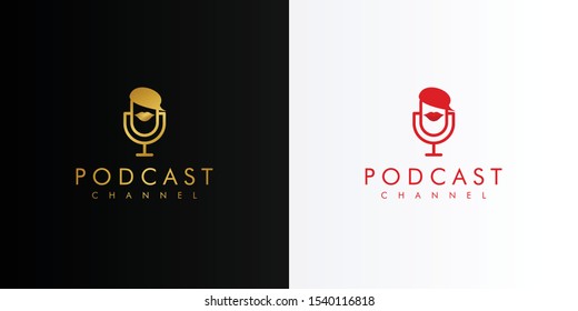 Podcast Woman Lips Microphone Broadcast Radio. Modern Logo Icon Template Vector Design