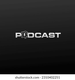 PODCAST Wordmark Logo - The letter O becomes microphone as podcast symbol.