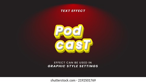 podcast words with dark red gradient background, text effects can be used via graphic style settings.