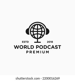 podcast world logo design vector silhouette illustration