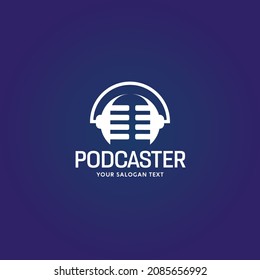 Podcaster logo that can be used for professional audio podcast, radio talk, online podcast show, web radio, broadcasting, Media and other industries. This is fully scalable vector logo.